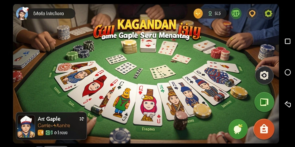 Tampilan gameplay KAGANDAN dengan kartu Gaple yang menarik.
