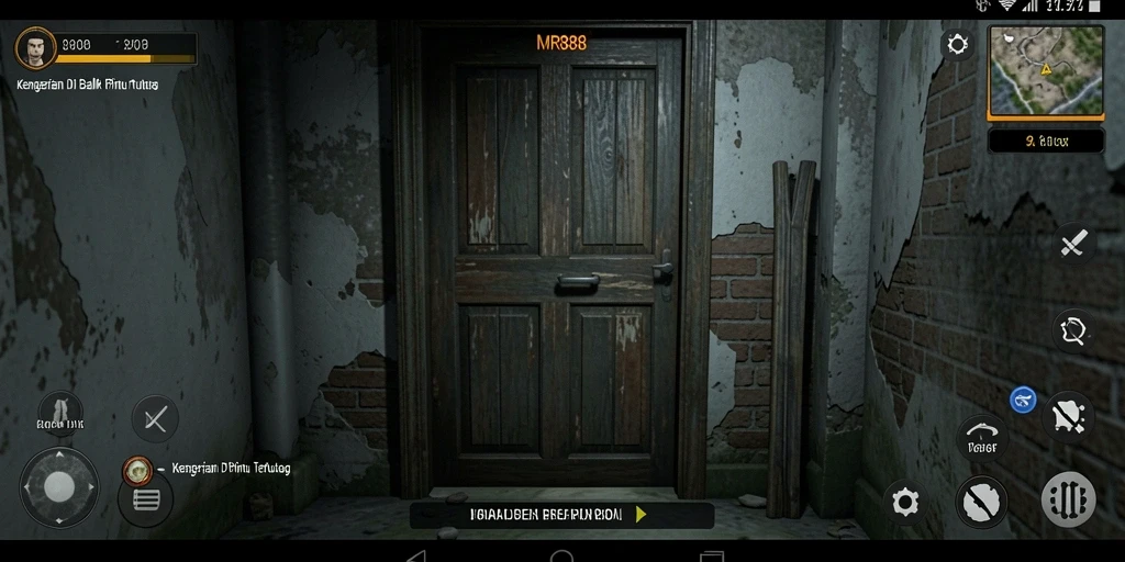 Tampilan gameplay menegangkan di dunia gelap dan misterius.