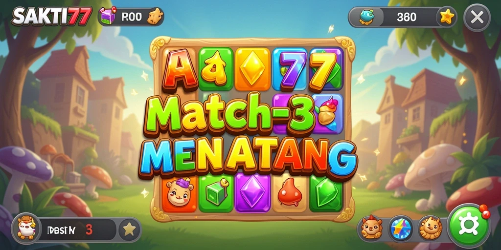 Tampilan gameplay seru SAKTI77 dengan kombinasi permata berwarna.
