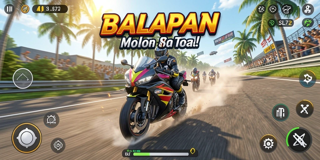 Tampilan gameplay balapan motor yang menegangkan dan seru.