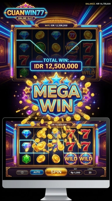 Screenshot aplikasi cuanwin77 dengan berbagai kategori tersedia.